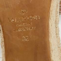 Pre Owned Valentino Beige Leather Rockstud Wedge Sandals Size 38