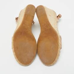 Pre Owned Valentino Beige Leather Rockstud Wedge Sandals Size 38