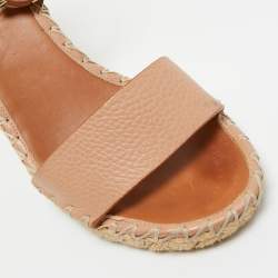 Pre Owned Valentino Beige Leather Rockstud Wedge Sandals Size 38