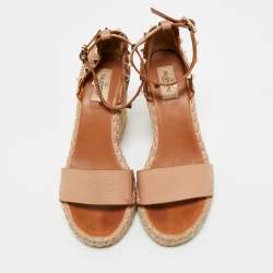 Pre Owned Valentino Beige Leather Rockstud Wedge Sandals Size 38