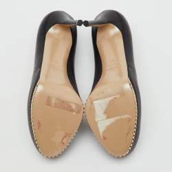 Pre Owned Valentino Black Leather Rockstud Round Toe Platform Pumps Size 36