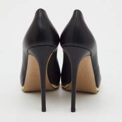 Pre Owned Valentino Black Leather Rockstud Round Toe Platform Pumps Size 36