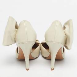 Pre Owned Valentino Off White Leather Bow D'orsay Pumps Size 37