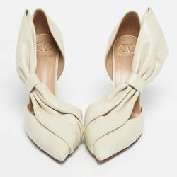 Pre Owned Valentino Off White Leather Bow D'orsay Pumps Size 37