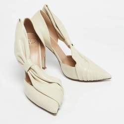 Pre Owned Valentino Off White Leather Bow D'orsay Pumps Size 37