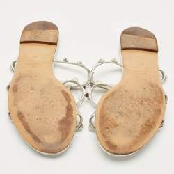 Pre Owned Valentino Silver Leather Rockstud Flat Slide Size 39