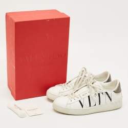 Pre Owned Valentino White Leather VLTN Low Top Sneakers Size 37.5