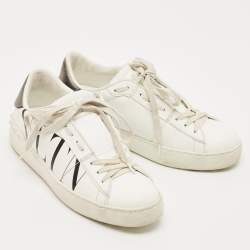 Pre Owned Valentino White Leather VLTN Low Top Sneakers Size 37.5