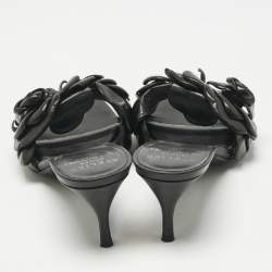 Pre Owned Valentino Black Leather Rose Atelier 03 Slide Sandals Size 38