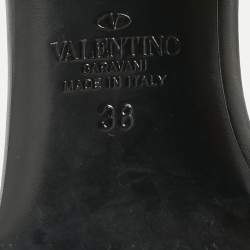 Pre Owned Valentino Black Leather Rose Atelier 03 Slide Sandals Size 38