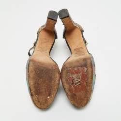 Pre Owned Valentino Multicolor Printed Leather Butterfly Ankle Strap Platform Pumps Size 38