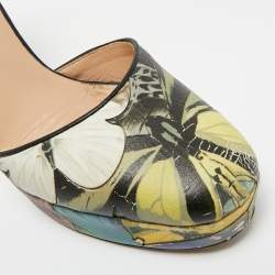 Pre Owned Valentino Multicolor Printed Leather Butterfly Ankle Strap Platform Pumps Size 38