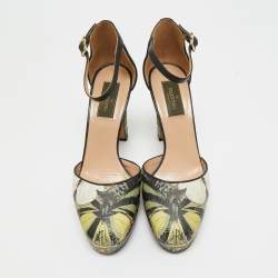 Pre Owned Valentino Multicolor Printed Leather Butterfly Ankle Strap Platform Pumps Size 38