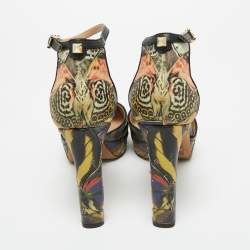 Pre Owned Valentino Multicolor Printed Leather Butterfly Ankle Strap Platform Pumps Size 38