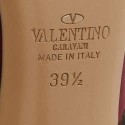 Pre Owned Valentino Red/Beige Leather Rockstud Ankle Strap Pumps Size 39.5