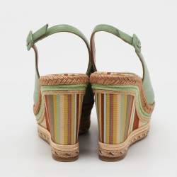 Pre Owned Valentino Light Green Leather Slingback Platform Wedge Sandals Size 38