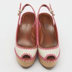 Pre Owned Valentino White Leather Slingback Espadrille Platform Wedge Sandals Size 38