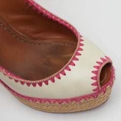 Pre Owned Valentino White Leather Slingback Espadrille Platform Wedge Sandals Size 38