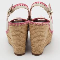 Pre Owned Valentino White Leather Slingback Espadrille Platform Wedge Sandals Size 38