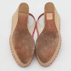 Pre Owned Valentino White Leather Slingback Espadrille Platform Wedge Sandals Size 38