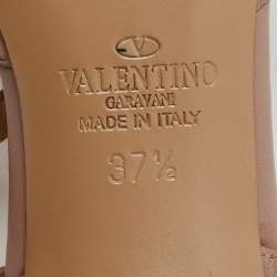 Pre Owned Valentino Red/Beige Leather Rockstud Ankle Strap Pumps Size 37.5