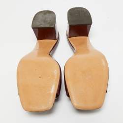 Pre Owned Valentino Burgundy Patent Leather VLogo Block Heel Slide Sandals Size 38.5