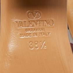 Pre Owned Valentino Burgundy Patent Leather VLogo Block Heel Slide Sandals Size 38.5