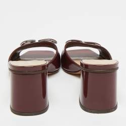 Pre Owned Valentino Burgundy Patent Leather VLogo Block Heel Slide Sandals Size 38.5