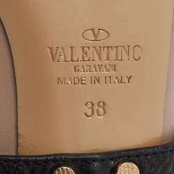 Pre Owned Valentino Beige/Black Leather Rockstud Ankle Wrap Pointed Toe Pumps Size 38