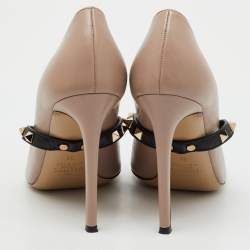 Pre Owned Valentino Beige/Black Leather Rockstud Ankle Wrap Pointed Toe Pumps Size 38