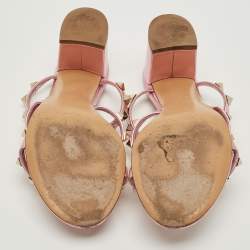 Pre Owned Valentino Metallic Pink Leather Rockstud Slide Sandals Size 36