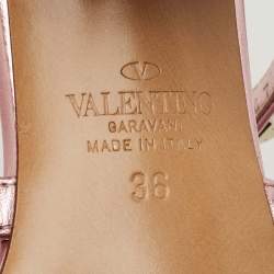 Pre Owned Valentino Metallic Pink Leather Rockstud Slide Sandals Size 36