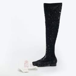 Pre Owned Valentino Black Lace and Mesh Knee Length Boots Size 40