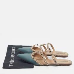 Pre Owned Valentino Grey/Beige Leather Rockstud Mules Size 41