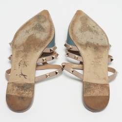 Pre Owned Valentino Grey/Beige Leather Rockstud Mules Size 41