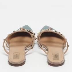 Pre Owned Valentino Grey/Beige Leather Rockstud Mules Size 41