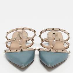 Pre Owned Valentino Grey/Beige Leather Rockstud Mules Size 41