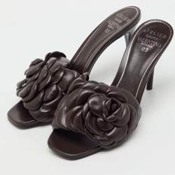 Pre Owned Valentino Dark Brown Leather Atelier 03 Rose Edition Slide Sandals Size 37