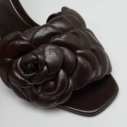 Pre Owned Valentino Dark Brown Leather Atelier 03 Rose Edition Slide Sandals Size 37