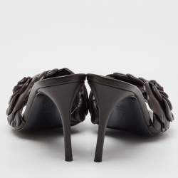 Pre Owned Valentino Dark Brown Leather Atelier 03 Rose Edition Slide Sandals Size 37