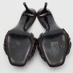 Pre Owned Valentino Dark Brown Leather Atelier 03 Rose Edition Slide Sandals Size 37