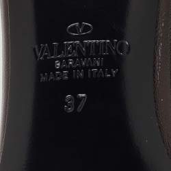 Pre Owned Valentino Dark Brown Leather Atelier 03 Rose Edition Slide Sandals Size 37