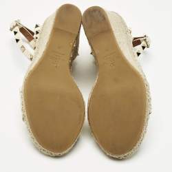 Pre Owned Valentino Cream Leather Rockstud Wedge Sandals Size 36