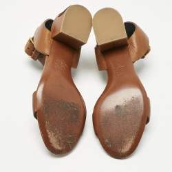 Pre Owned Valentino Brown Leather Ankle Strap Block Heel Sandals Size 35.5