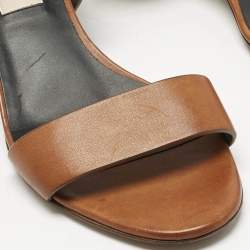 Pre Owned Valentino Brown Leather Ankle Strap Block Heel Sandals Size 35.5