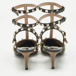 Pre Owned Valentino Brown/Black Leather Rockstud Pumps Size 40.5