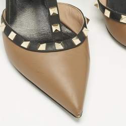Pre Owned Valentino Brown/Black Leather Rockstud Pumps Size 40.5