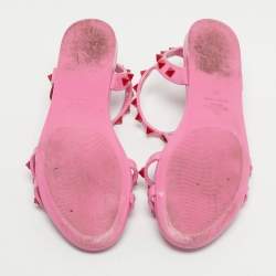 Pre Owned Valentino Pink Rubber Rockstud Ankle Strap Flat Sandals Size 36