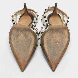 Pre Owned Valentino Grey/Cream Leather Rockstud Ankle Strap Pumps Size 41