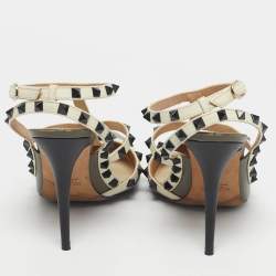 Pre Owned Valentino Grey/Cream Leather Rockstud Ankle Strap Pumps Size 41